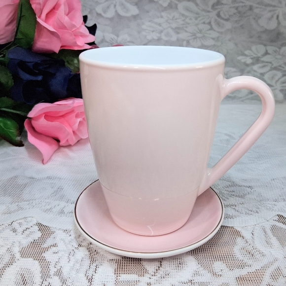 Bormioli Rocco Other - Bormioli Rocco Mug Pink Pastel Tempered Glass With Pink Saucer Cottagecore